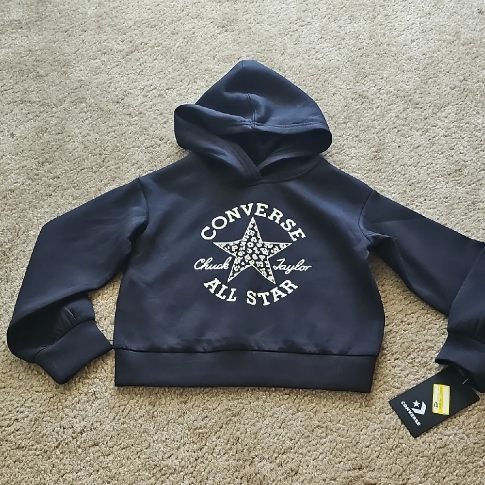 Converse Toddler Girls Knit Hoodie Pullover Sweatshirt Black Size 4